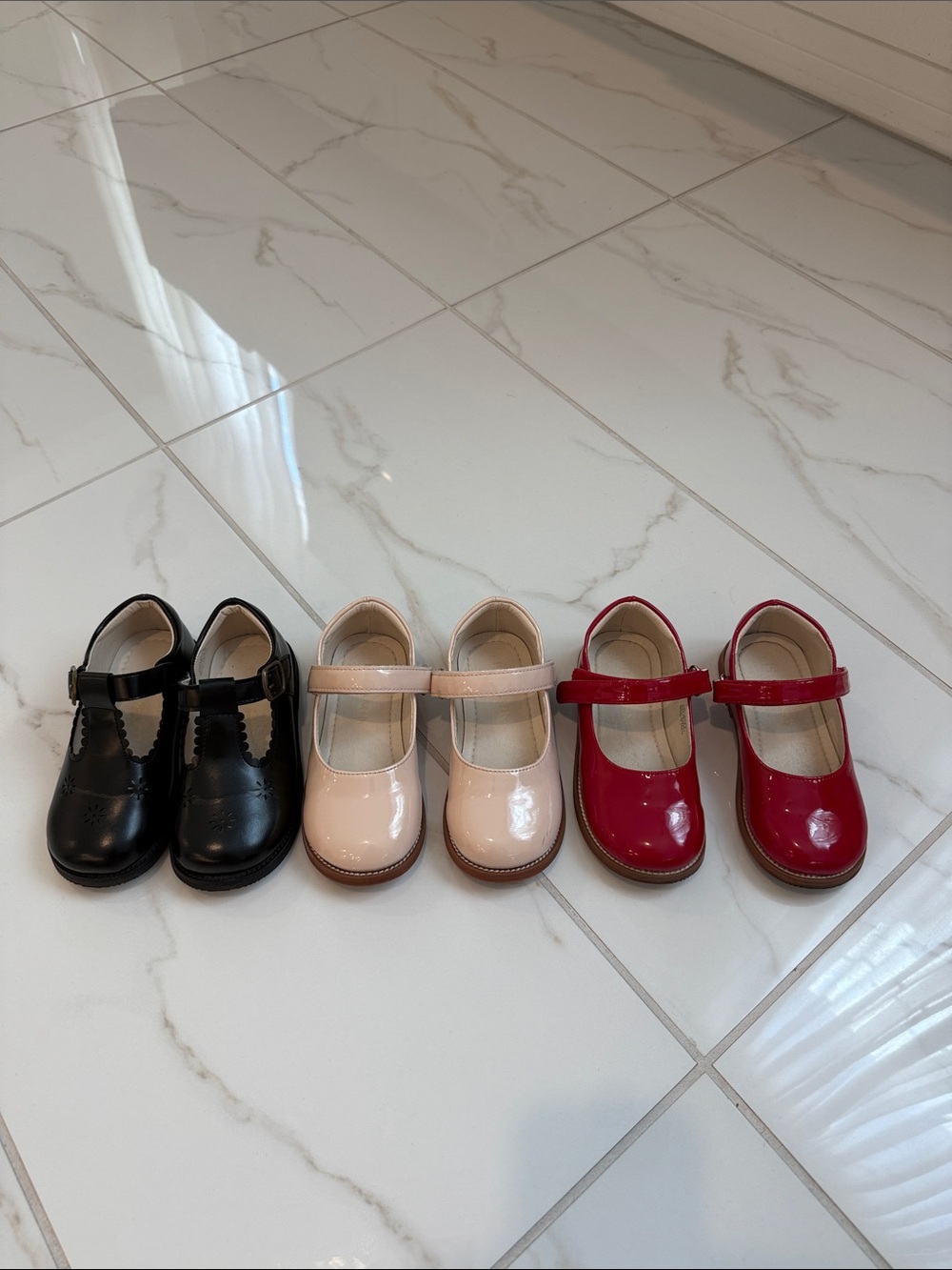 Kids Mary Jane Dress Shoes in Black, Pink, and Red